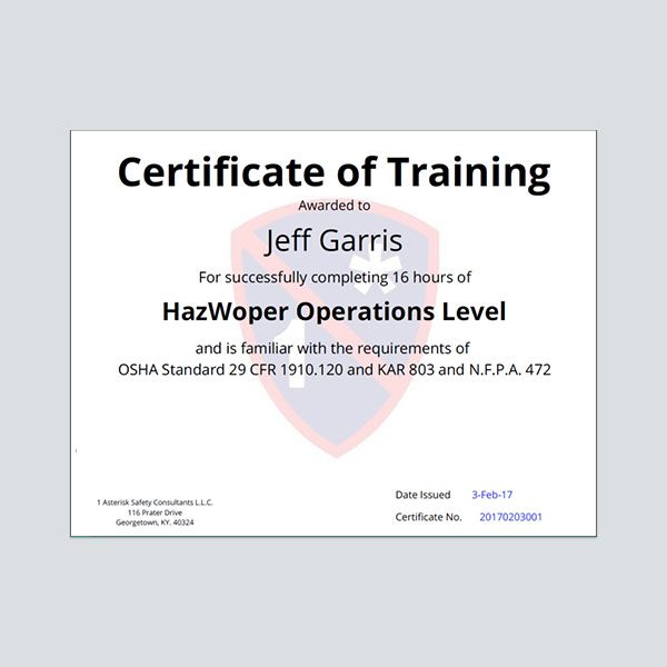 Training Certificate